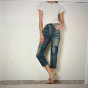 Blue Cropped Ankle Jeans with Whiskering